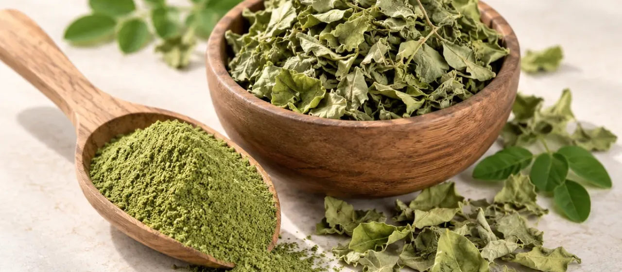 Dried moringa leaves and moringa leaf powder