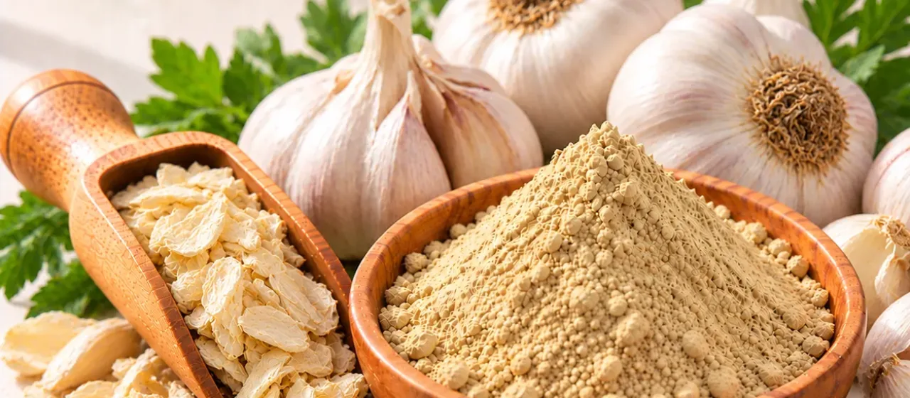 Whole garlic bulbs with garlic powder