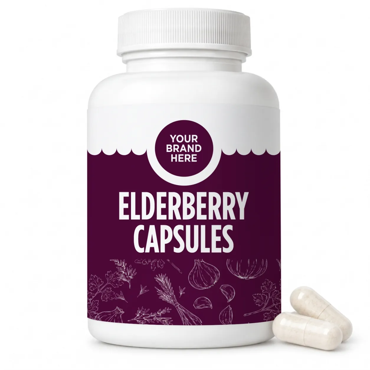 Elderberry capsules with fresh black elderberries