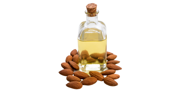 Sweet Almond carrier Oil in Bottle with Raw Almon Spreaded